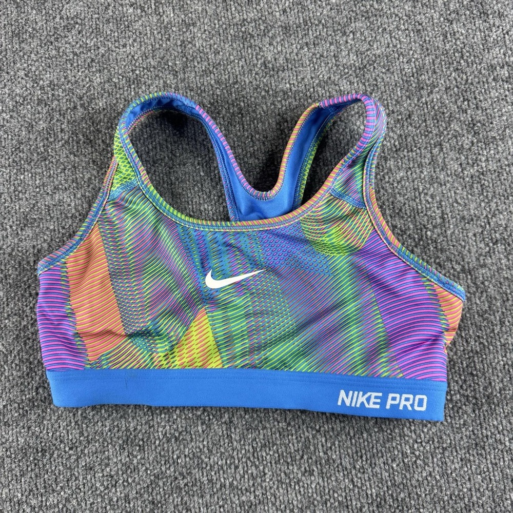 Nike Sports Bra‎ Womens M Multicolor Dri-FIT Racerback Wireless Logo Athletic